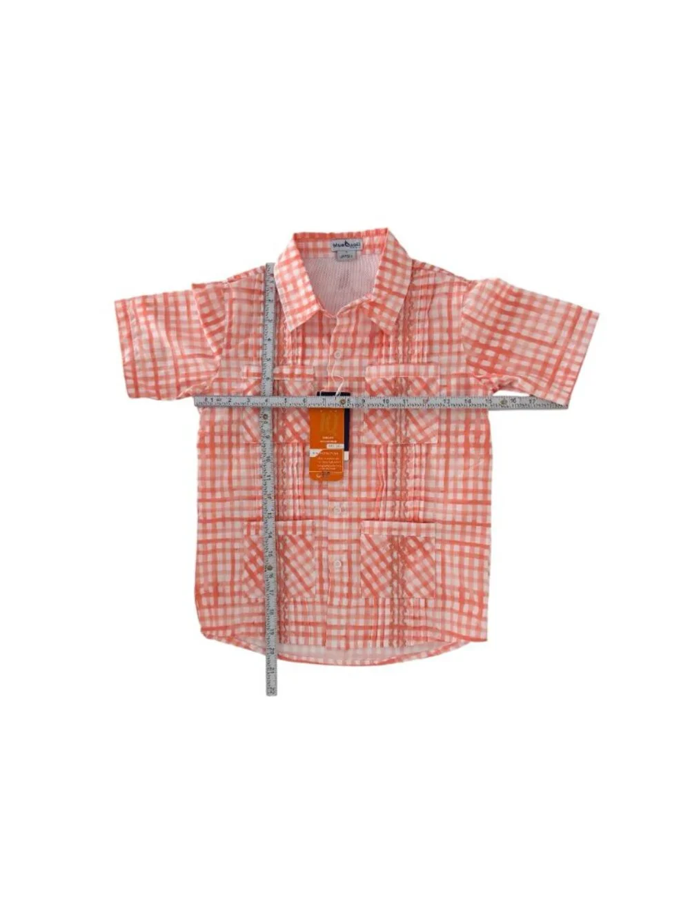 NWT Blue Quail Guayabera Orange White Check Short Sleeve Button Down Shirt (7)